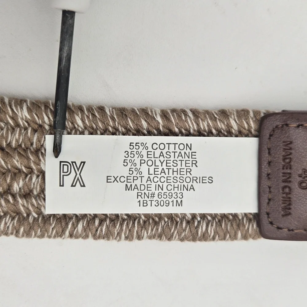 PX CLOTHING Men's 46 Brown Tan Cream Woven‎ Corded Thick Belt Adj (no holes)